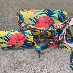 Yellow Floral Print Aldo Purse and Wallet
